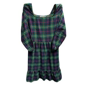The Childrens Place Green Plaid Holiday Mini Dress Adult Small Ruffle